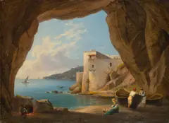 Blick aus einer Grotte auf die Halbinsel Posillipo bei Neapel mit der heutigen Villa Mazziotti by Franz Ludwig Catel, Öl auf Leinwand, sold Jun 2016