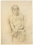 Karl Hofer, Die Lesende (Lesepause), Um 1935, Bleistift und Kohle auf Papier, auf Kaliko aufgezogen