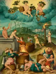 Weinlese. Spätes 16. Jahrhundert by Süddeutscher Manierist, Öl auf Lindenholz, sold Jul 2015