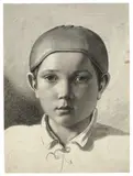 Unbekannt, um 1820, Junge mit Kappe, Pinsel und Feder in Schwarz und Grau auf Velin (Wasserzeichen: C & I HONIG)