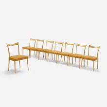 dining chairs, set of eight by Guglielmo Ulrich, c. 1945, beech, upholstery, sold Mar 2020