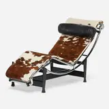 LC4 chaise by Charlotte Perriand and Le Corbusier Pierre Jeanneret, enameled steel, chrome-plated steel, cowhide, leather, rubber, sold Mar 2020
