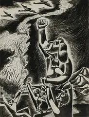 Leon Bibel, Mother, Child, and Bombers, 1936, ink on paper