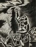 Leon Bibel, Mother, Child, and Bombers, 1936, ink on paper