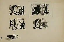 untitled, composition studies (pair) by Ilya Bolotowsky, c. 1930, ink on paper, sold Nov 2003
