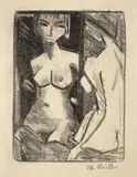 Otto Mueller, Mädchenakt vor dem Spiegel (Halbakt), 1924, Lithographie auf Bütten