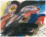 Mache die Gegenwart zu keinem Mittel der Zukunft by Walter Stöhrer, 1987, Mischtechnik auf Papier. 97,2 cm × 119,7 cm (38 ¼ in. × 47 ⅛ in.), sold Nov 2008