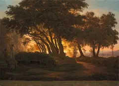 Gustav Friedrich Papperitz, Sonnenuntergang, gesehen von der Villa Massa zu Albano bei Rom, 1853, Öl auf Leinwand