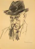 Max Liebermann, Selbstbildnis mit schwarzem Hut, Um 1926, Kohle auf Papier (aus einem Skizzenblock)