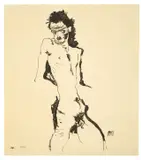 Egon Schiele, Männnlicher Akt (Selbstbildnis) I, 1912, Lithographie auf Japan