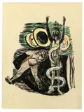 Max Beckmann, Sündenfall, 1946, Lithographie auf glattem Papier, vom Künstler aquarelliert