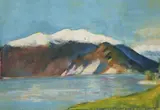 Lesser Ury, Gardasee mit Monte Baldo, Pastell auf Pappe