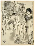 Straßenszene in New York by George Grosz, 1932, Tuschfeder, laviert, auf dünnem Velin (Wasserzeichen: CRANFORD LINEN LEDGER), sold May 2013