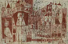 The Little Zoo by Ynez Johnston, 1950, casein on paper, sold Nov 2003