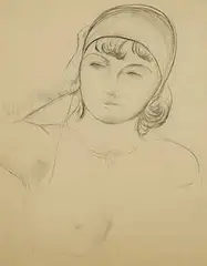 Leon Kroll, Study of a Woman Wearing a Hat, charcoal on paper