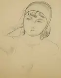 Leon Kroll, Study of a Woman Wearing a Hat, charcoal on paper