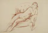 Leon Kroll, Nude Reclining on an Upholstered Chair, sanguin conte on paper