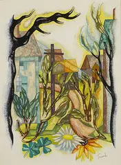 Herman Trunk, Road with a Telephone Pole, watercolor on paper