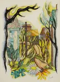 Herman Trunk, Road with a Telephone Pole, watercolor on paper