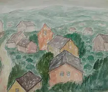 Abraham Walkowitz, Rooftops, watercolor on paper