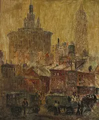 untitled (Cityscape) by Abraham Walkowitz, 1910, oil on canvas, sold Nov 2003