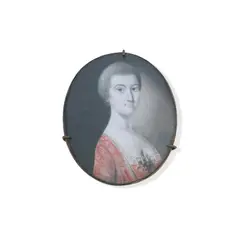 Gervase Spencer, A Lady, wearing pink robe over frilled white chemise, a floral corsage pinned to her breast, her hair upswept and powdered, Signed and dated GS/ 1761, oval gilt-metal frame,