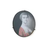 Gervase Spencer, A Lady, wearing pink robe over frilled white chemise, a floral corsage pinned to her breast, her hair upswept and powdered, Signed and dated GS/ 1761, oval gilt-metal frame,