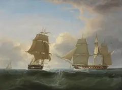 John Lynn Her Majesty's Ships at sea, signed and dated indistinctly, oil on canvas, 44 x 59cm (17 5/16 x 23 1/4in).