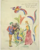 August Macke, Paar mit Reiher, Um 1912, Farbkreide auf Bütten