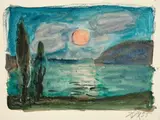 Otto Dix, Abend am Bodensee, 1955, Aquarell über Bleistift auf Velin