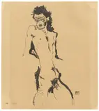 Egon Schiele, Männlicher Akt (Selbstbildnis) I, 1912, Lithographie auf gelblichem Velin