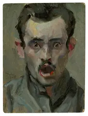 Bernhard Hasler, Selbstbildnis, 1908, Öl auf Pappe