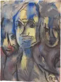 Köpfe by Christian Rohlfs, 1922, Wassertempera auf Velin, sold Jun 2023
