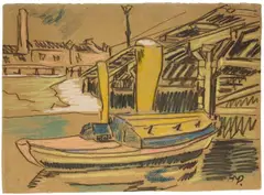 Spreekahn by Max Pechstein, Um 1908, Farbkreiden und Bleistift auf graubraunem Karton, sold Jun 2010