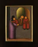 Jesus Leuus, Mujeres Platicando, 1972, Acrylic on Masonite