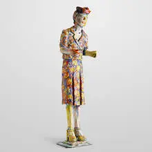 Viola Frey, Grandmother with Red Hat, 1982, hand-built and glazed earthenware, steel