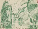 Oscar Florianus Bluemner, Stanhope in Green, crayon on paper
