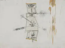 Larry Rivers, Parts of the Face: Polish Vocabulary Lesson, 1967, watercolor, pencil, crayon, collage