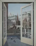 Richard Haas, View Corner Fifth Avenue and 55th Street, 1977, oil and acrylic on canvas with wood molding