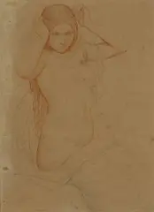 Classical School, untitled (Woman with tiara and veil), conte crayon on paper