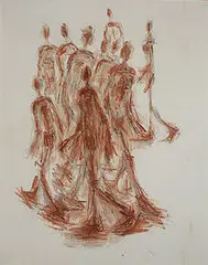 untitled (Walking Figures) by William Turnbull, 1953, oil on canvas, sold Nov 2003