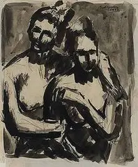 Charles Biederman, untitled (Two Figures), 1933, pencil and ink wash on paper