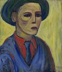 Charles Biederman, untitled, (Portrait of Man with Red Shirt), 1933, oil on linen