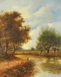 Joseph Thors, River landscape with children