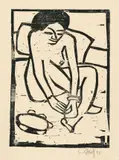Mädchen mit Tamburin by Karl Schmidt-Rottluff, 1911, Holzschnitt auf festem Papier, sold Nov 2008