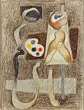 Willi Baumeister, Maler mit Palette, 1935, Bleistift und farbige Ölkreiden auf leichtem Karton (aus einem Zeichenblock)