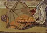 Otto Dix, Stilleben mit Maiskolben und Blättern, 1949, Öl auf Pappe