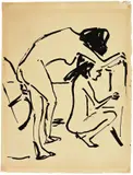 Stehender und hockender Mädchenakt im Atelier by Ernst Ludwig Kirchner, Um 1910, Tuschfeder auf Bütten, sold Dec 2007