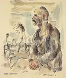 Otto Griebel, Vater und Tochter, 1922, Aquarell und Tuschfeder auf Papier