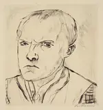 Max Beckmann, Selbstbildnis 1918, 1918, Kaltnadel auf imitiertem Japan